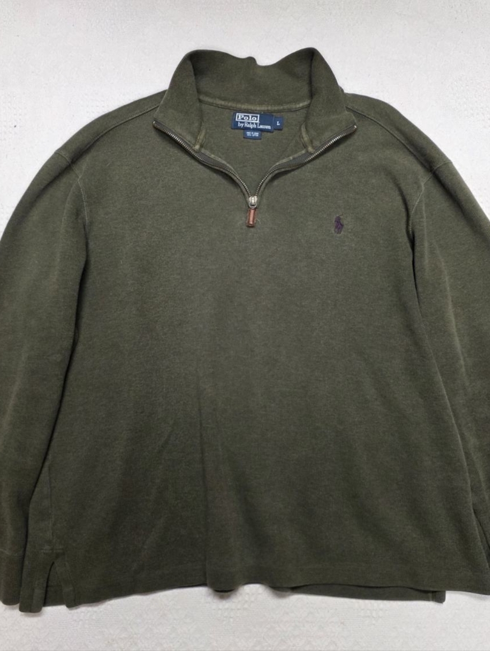 90s Vintage Polp Ralph Lauren Boxy Quarterzip Olive Green Purple Pony